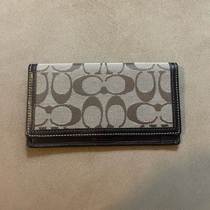 Vintage Coach Signature Beige and Brown Monogram Checkbook with Leather Interior